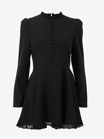 Skater Dresses Polyester Jewel Neck Ruffles Black Chic Long Sleeves Flared Dress Mini Dresses