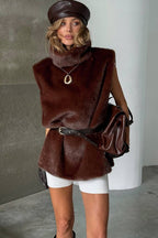 Solid Turtleneck Fuzzy Sleeveless Vest
