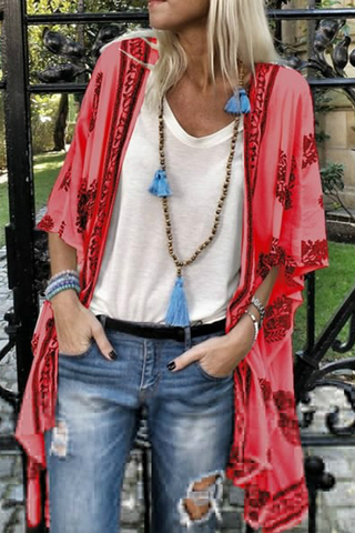 Casual Print Patchwork Cardigan Collar Outerwear(5 Colors)