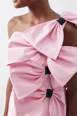 Satin Big Bow Mini Dress Pink