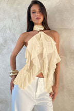 Chic Solid Ruffle Slim Halter Top