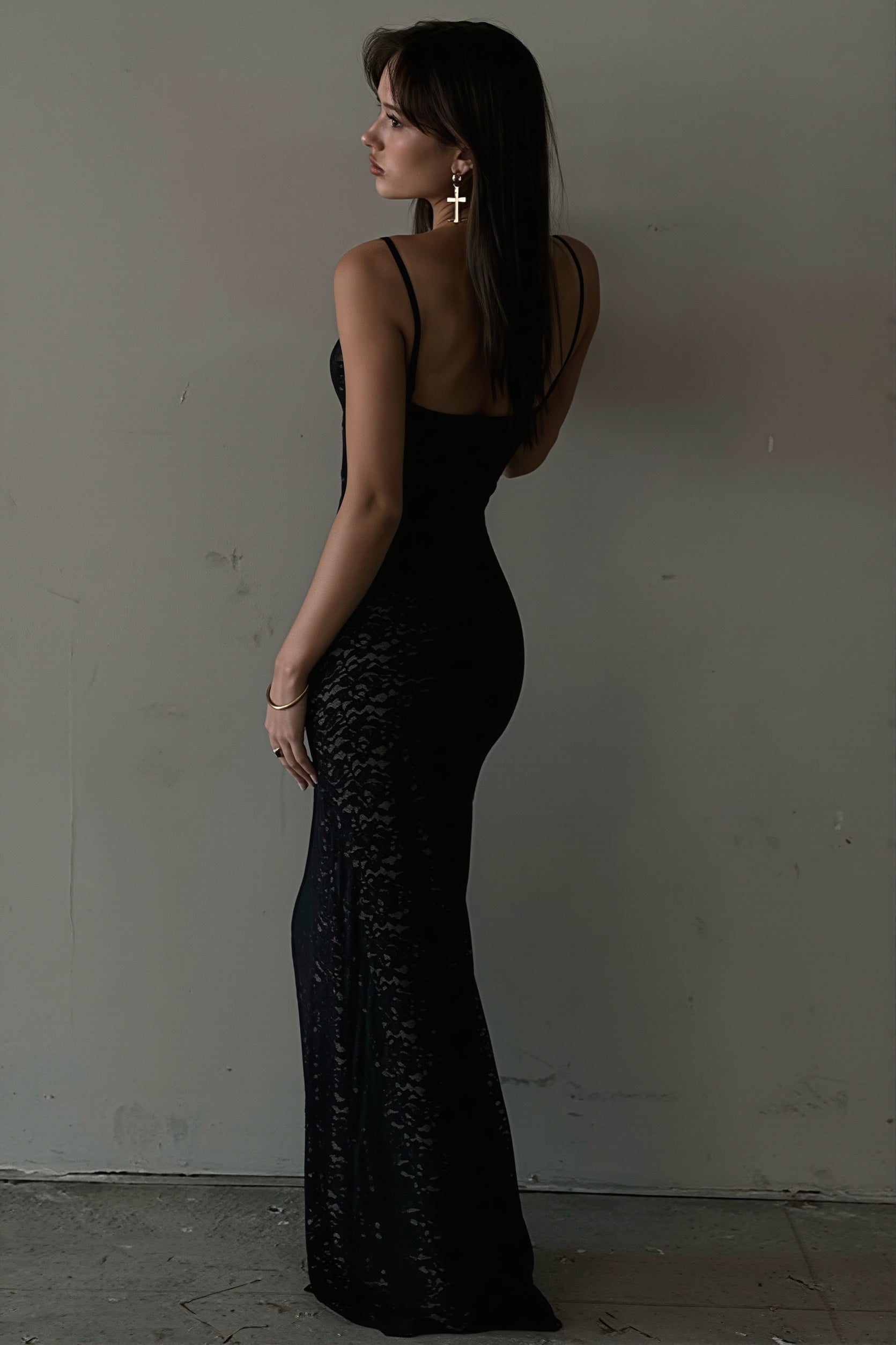 Lace V Neck Bodycon Cami Maxi Dress