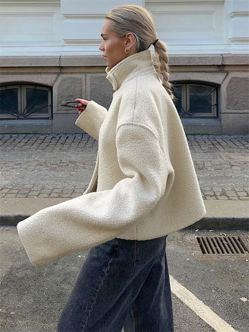 Tossy Weiß Lose Rollkragen Outwear Winter Patchwork Frauen Mode Langarm Strickjacke Hohe Taille Damen Solide Mantel Outfit Neue
