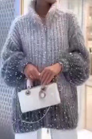 Lässige, elegante Pullover mit Pailletten und Umlegekragen für Prominente (3 Farben) 