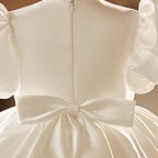 Festliches Mädchenkleid, Kleinkind-Geburtstagskleid, Kommunionskleid, Puffärmel, Schleife, flauschiges Prinzessinnenkleid 