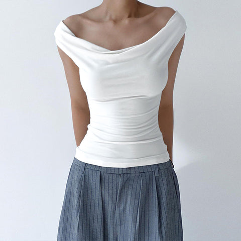 Asymmetric Crop Top Women Ruched Off The Shoulder Top Female Sleeveless Sexy Tops Woman Fashion Streetwear Summer Tops – Trendy and Chic Style