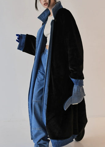 French Blue Oversized Beidseitig tragbarer Denim-Trenchcoat für den Herbst 