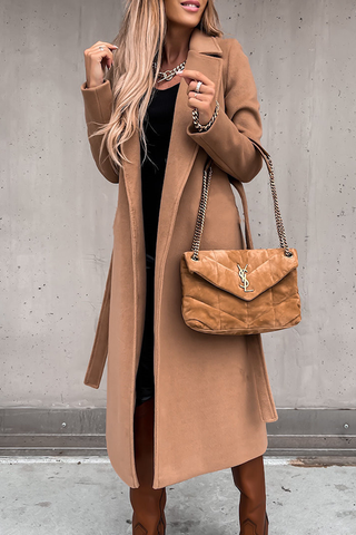 Modische, elegante, solide Patchwork-Oberbekleidung mit Umlegekragen und Gürtel (4 Farben) 