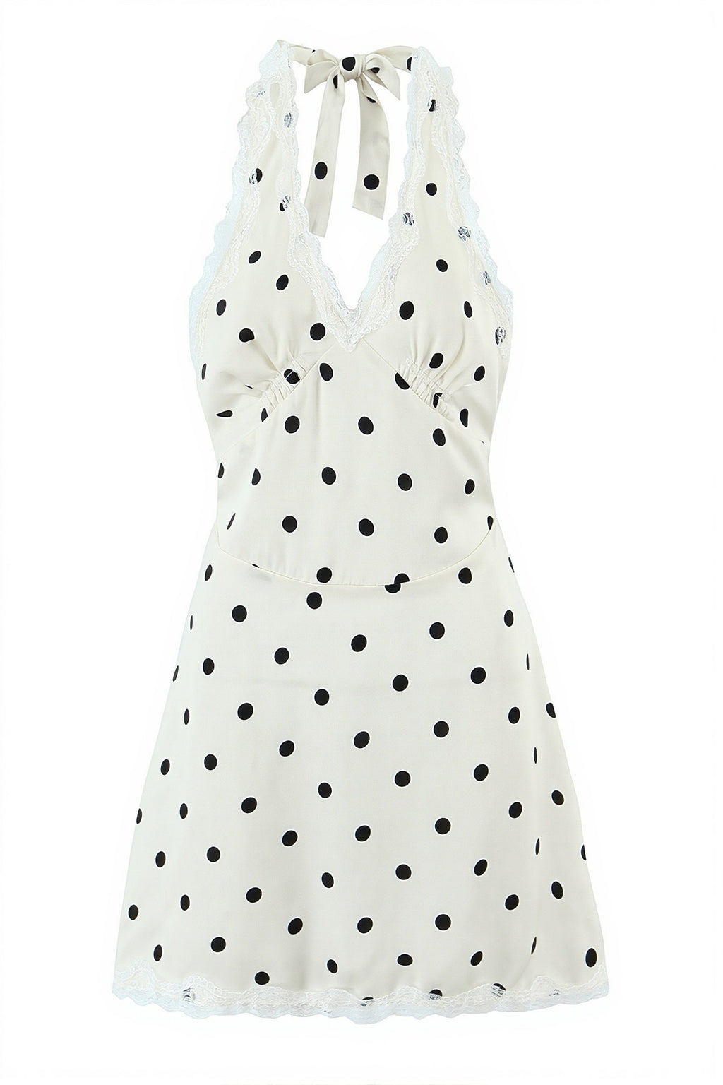 Polka Dot Halter V Neck Cutout Back Mini Dress