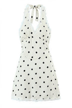 Polka Dot Halter V Neck Cutout Back Mini Dress