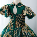 Mädchen Festkleid Kinder Vintage Wunderschönes grünes goldenes Pailletten-Party-Prinzessinnen-Kommunionskleid 