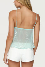 Sheer Lace Sequin Bow Cami Top