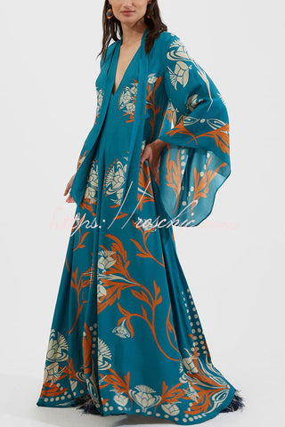 Shine The Light Unique Printed High Neck Bell Sleeve Loose Maxi Dress
