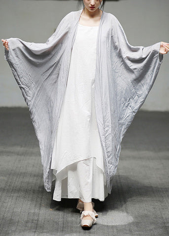 Plus Size Khakifarbene lange Strickjacke aus Baumwolle mit Fledermausärmeln 