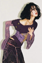 Mesh Paneled Fitted Short Length Blouse