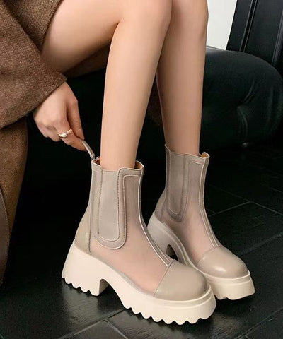Aprikosenfarbene, stilvolle, ausgehöhlte, atmungsaktive, klobige Stiefel aus Tüll 