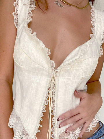 Camiseta sin mangas con cuello en V y encaje de Tossy Fashion para mujer, estilo vendaje, estilo crop top, ideal para fiestas en la calle, clubs, 2022 Y2K 