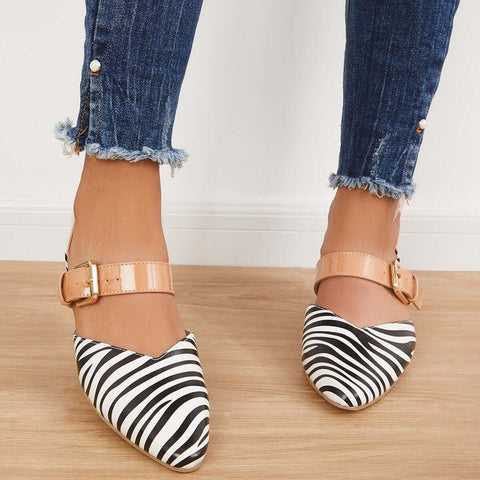 Block Low Heel Mary Jane Pumps Pointed Toe Buckle Dress Shoes