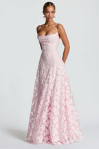 Chiffon Jacquard Backless Cami Maxi Dress