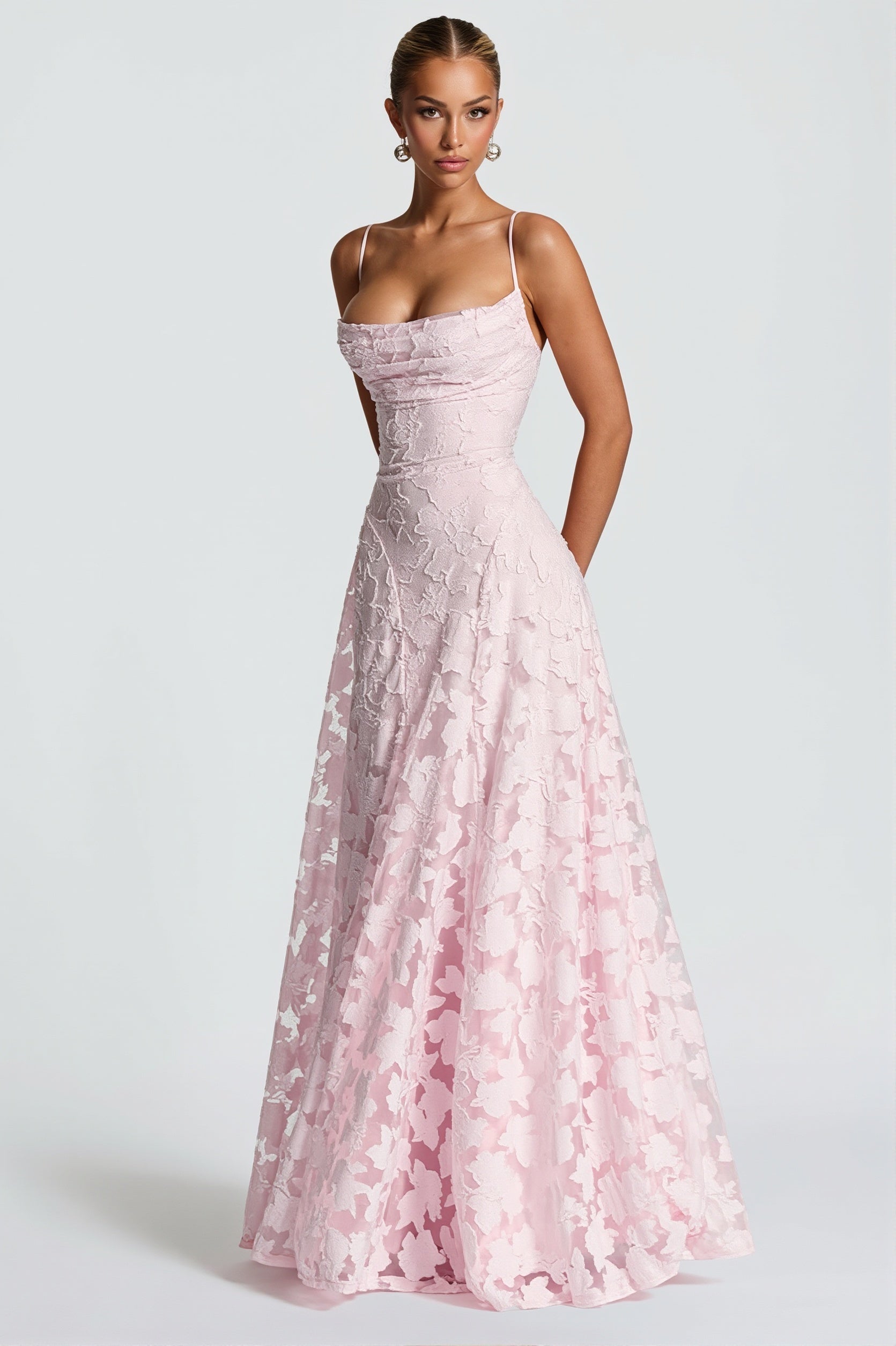 Chiffon Jacquard Backless Cami Maxi Dress
