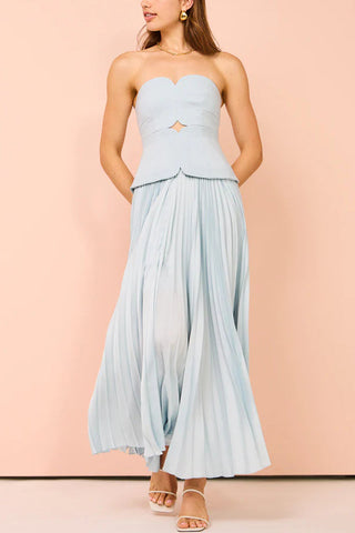Vestido maxi ajustado con patchwork plisado y top de tubo sexy 