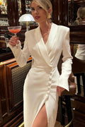 V Neck Long Sleeve High Slit Blazer Maxi Dress