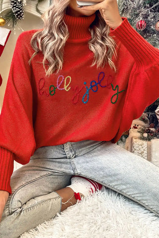 festive red tinsel graphic high neck sweater
