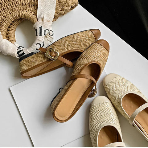 Designer Sommer Frauen Weben Maultiere Hausschuhe Mode Flach Slip Auf Damen Outdoor Rutschen Weibliche Wohnungen Schuhe 