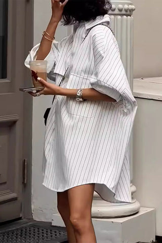 Lässige Blusen mit Streifenmuster, Tasche und Umlegekragen