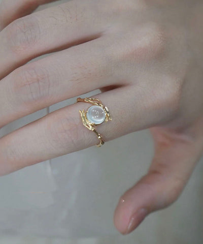 Anillos de unión de bambú con cristales dorados y plata esterlina de estilo chino 