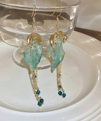 Pendientes colgantes con borlas de cristal acrílico de aleación asimétrica verde claro de moda 