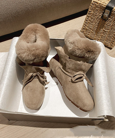 Khakifarbene, bequeme, warme Wildlederstiefel mit flauschiger Wollfütterung 