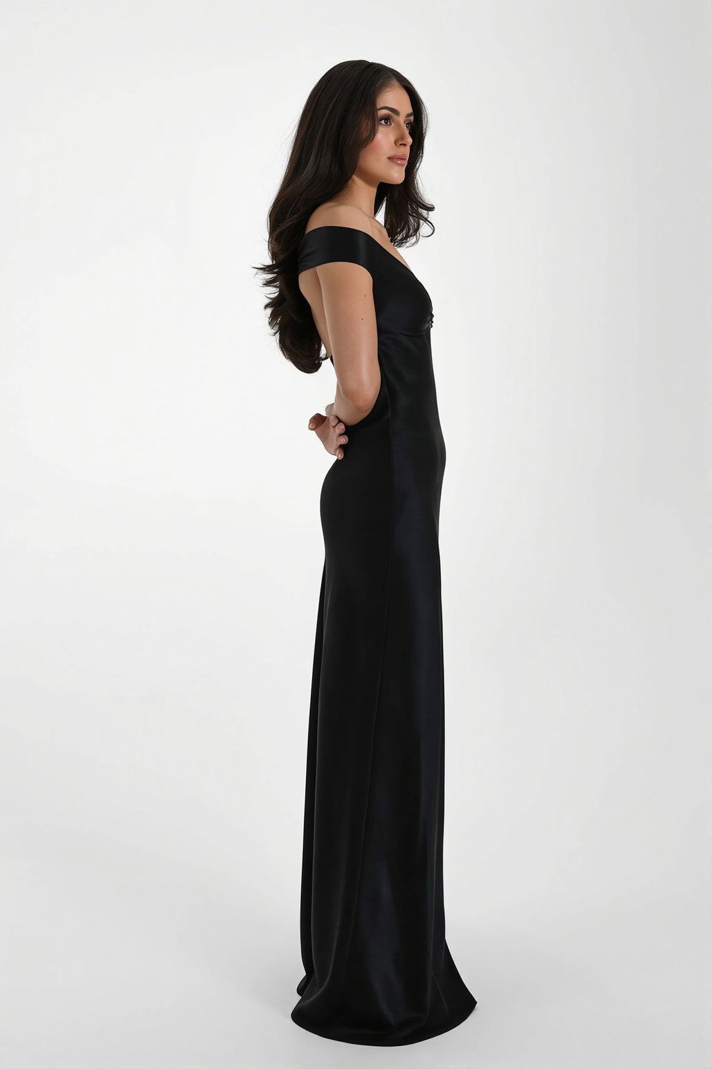 Satin Off Shoulder Bodycon Mermaid Maxi Dress