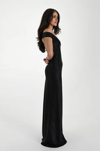 Satin Off Shoulder Bodycon Mermaid Maxi Dress