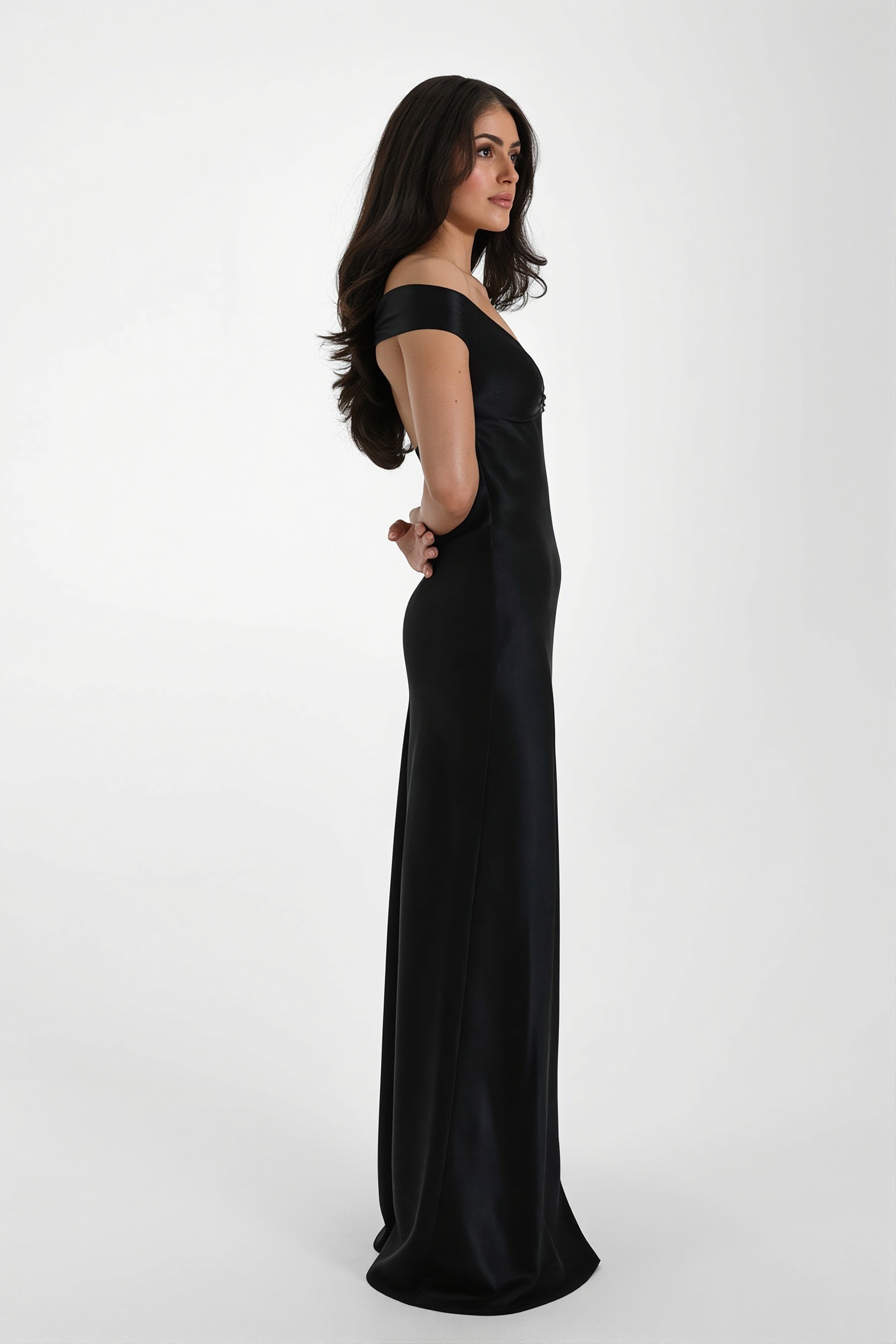 Satin Off Shoulder Bodycon Mermaid Maxi Dress