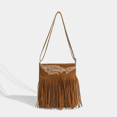 Bolso bandolera marrón con flecos de vaquero occidental 