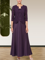 Glitzerndes Spitzen- und Satin-Rockjackenkleid mit offener Jacke