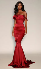 Vestido de fiesta de sirena Deep Delilah con escote drapeado y cola larga