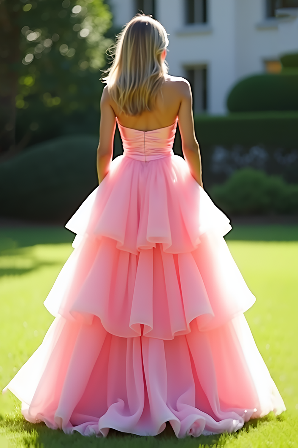 A-Linien-Abendkleid in Rosa mit herzförmigem Schnitt und Stufenrock