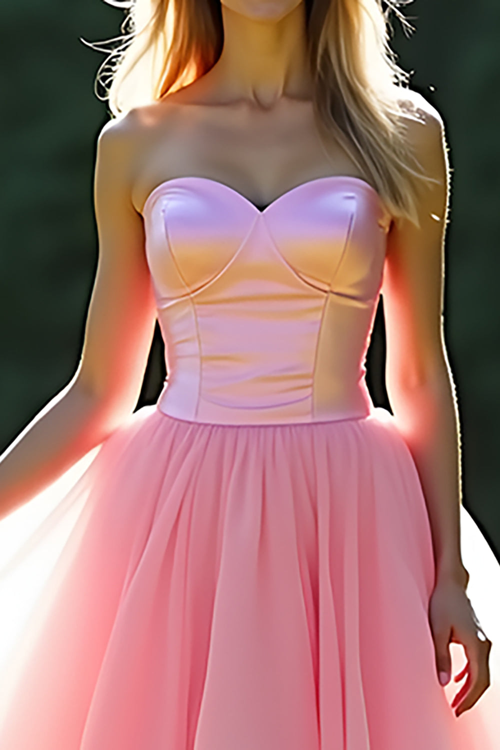 A-Linien-Abendkleid in Rosa mit herzförmigem Schnitt und Stufenrock