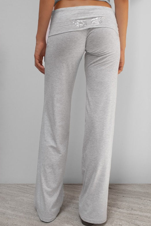 Solid Sequin Wing Graphic Relaxed Hoodie