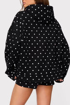 Black White Polka Dot Print Hoodie