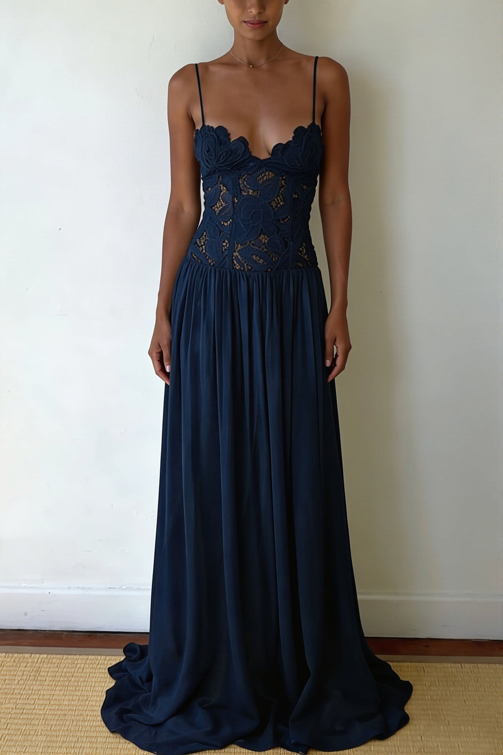 Elegant Lace Hollow Splice Chiffon Dress