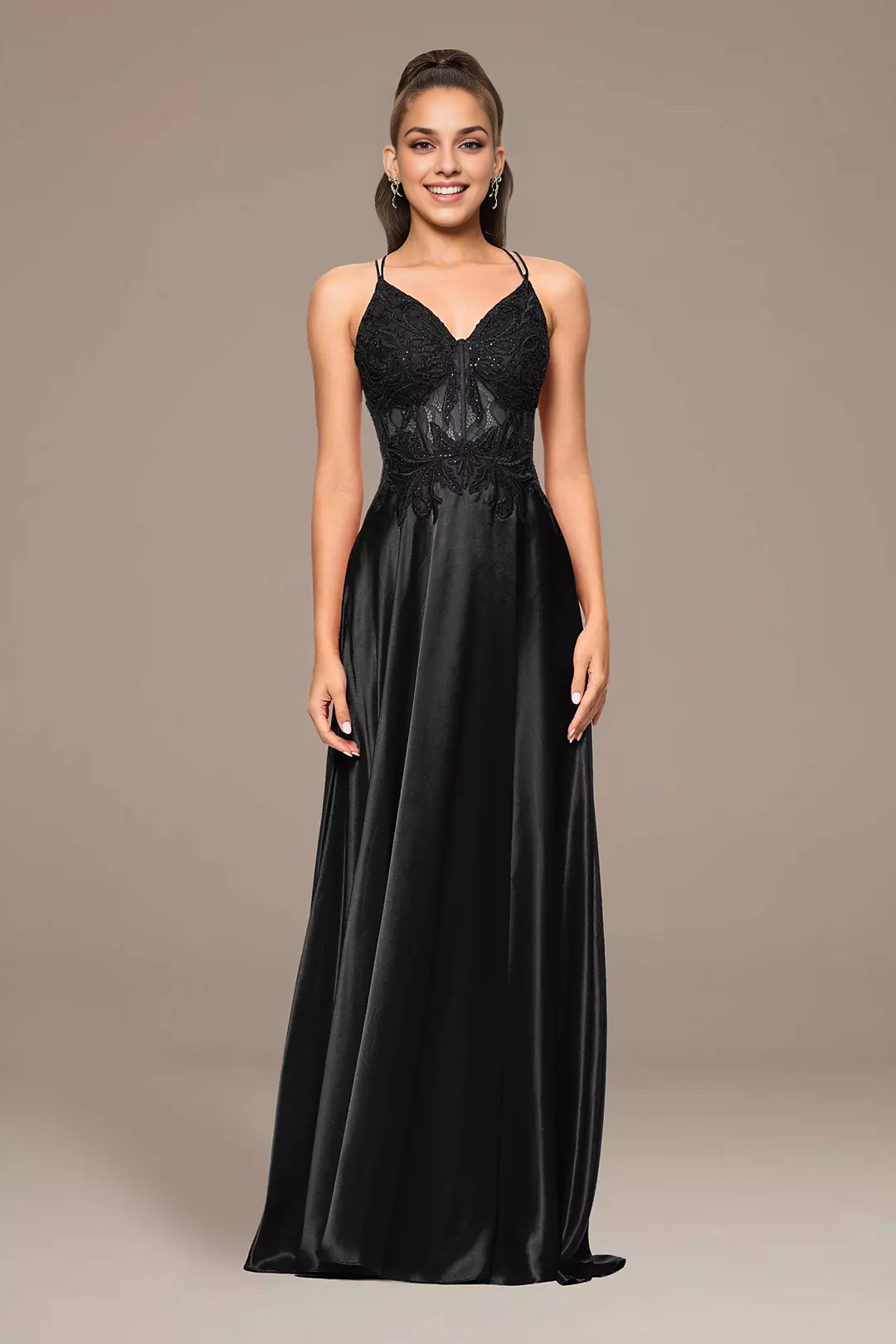 Charmeuse-Kleid in A-Linie mit appliziertem Oberteil