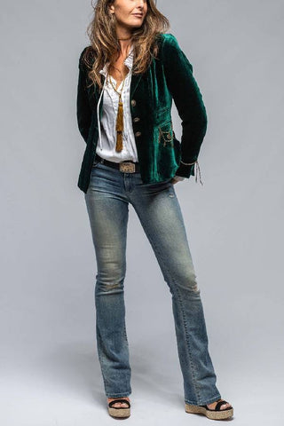 Vintage Gold Samt Langarm Taschen Blazer 