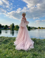 Veranstaltungskleid Puffy Tüllkleid Puffärmel Brautkleid Ballkleid Rosa Kleid für Fotos Korsettkleid