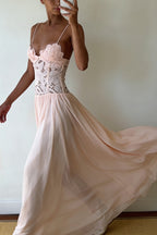 Elegant Lace Hollow Splice Chiffon Dress
