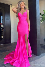 Einfache Ballkleider aus Satin, Meerjungfrau-Corsage, formelles Kleid mit Schlitz