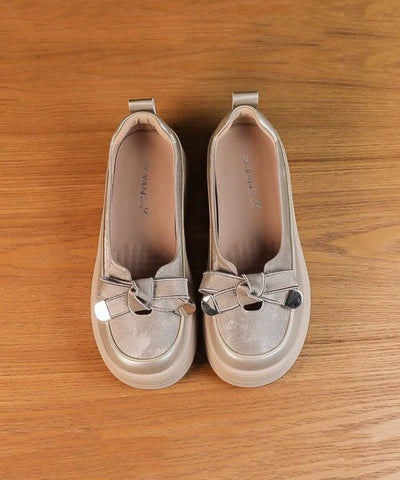 Aprikosenfarbene, bequeme, lässige Plateauschuhe mit Schleife 