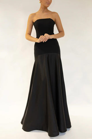 (En 5 colores) Vestido maxi de fiesta con vuelo y patchwork sin tirantes Meridress